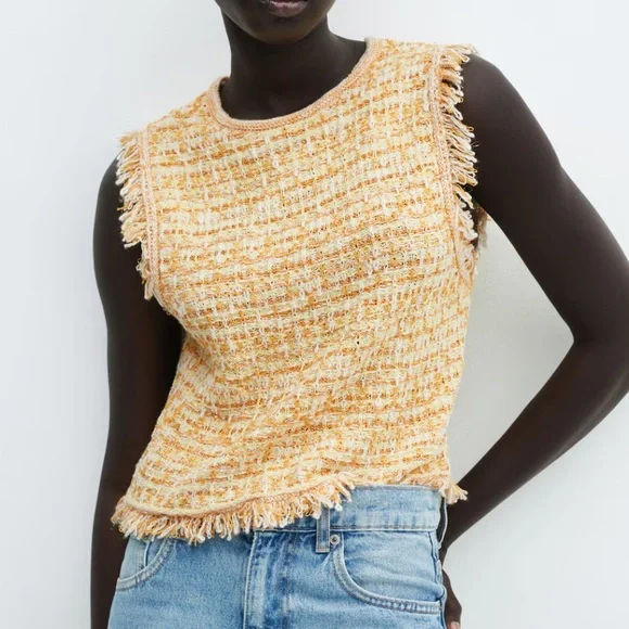 Mango Yellow Tweed Top and Cardigan Set - Picture 4 of 6